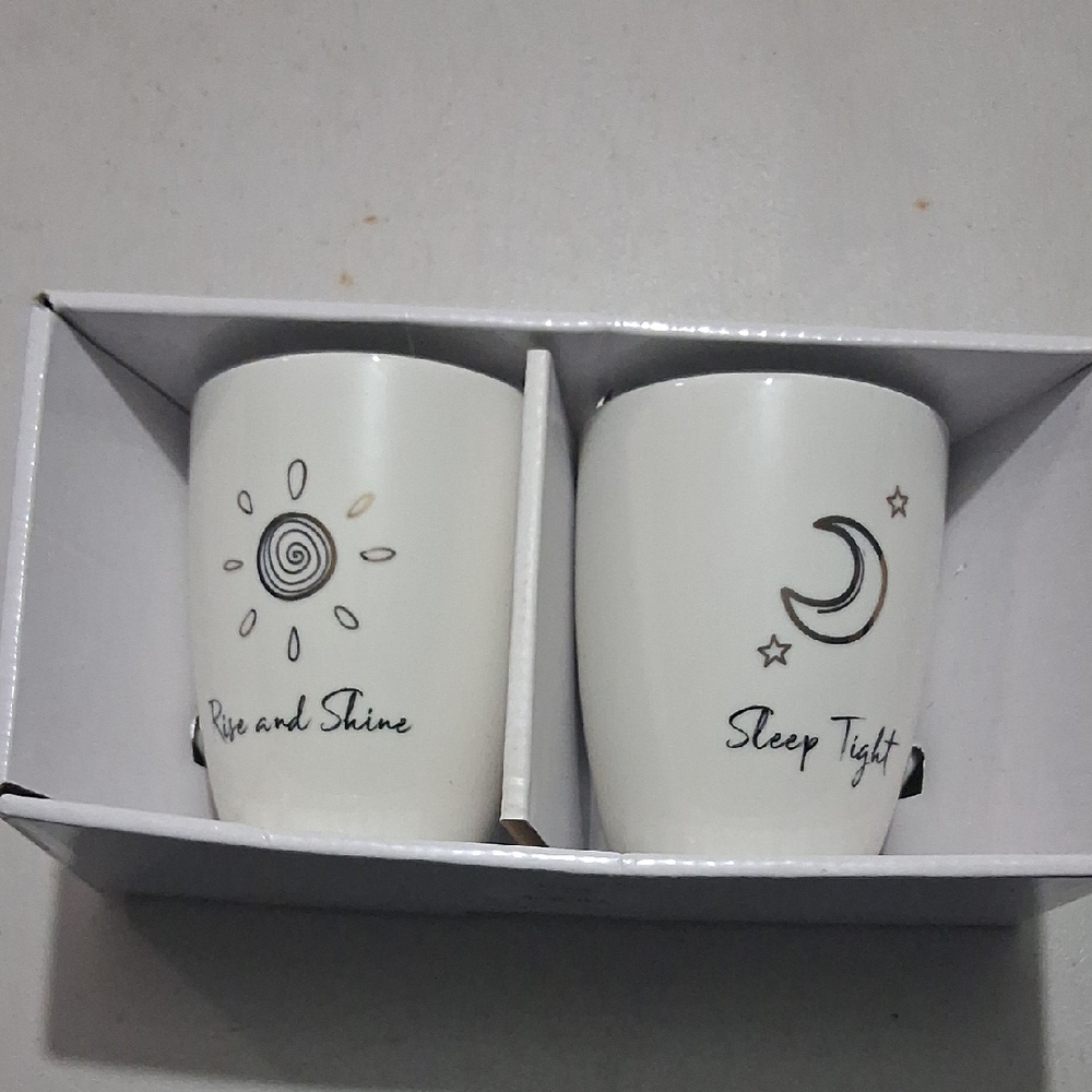 Elegant White Mug Set with Celestial Design